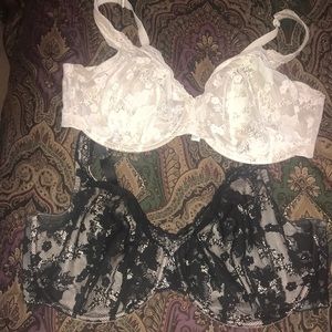 Lane Bryant 44g lace bras. Black and cream